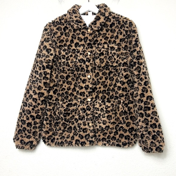 Crewcuts Girls Leopard Sherpa Jacket - Picture 1 of 6